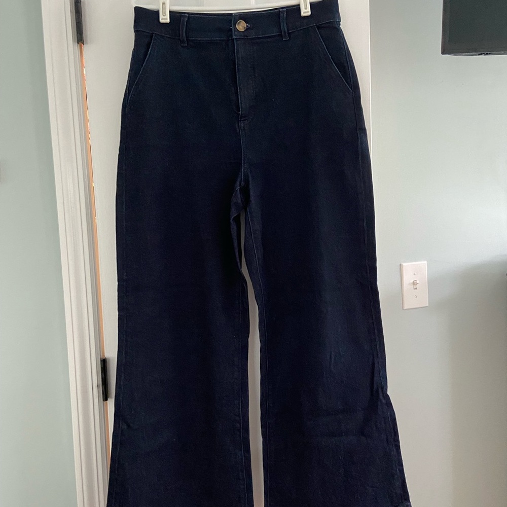 Ann Taylor dark wash wide leg trouser jeans